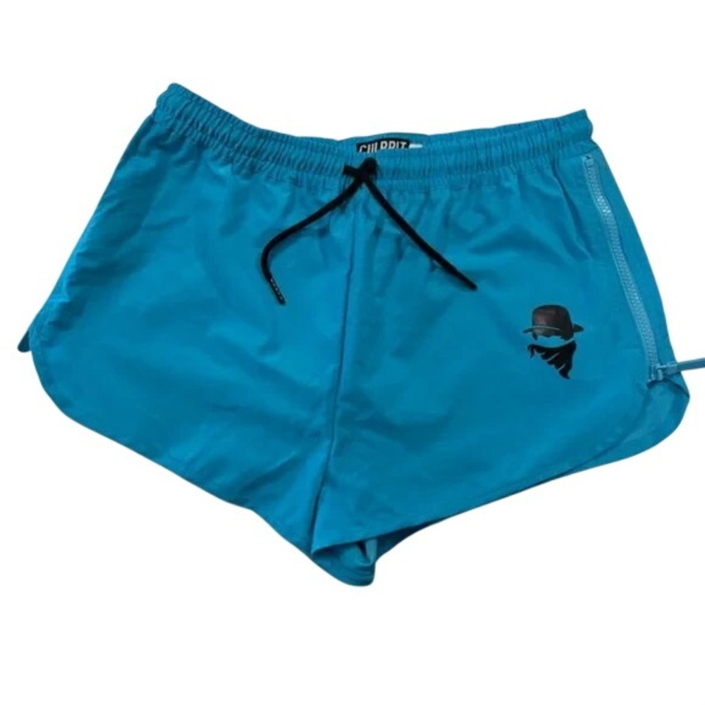 Culprit Women's Large Swim Shorts Coastal Blue Zip‎ Sides Drawstring Size Large